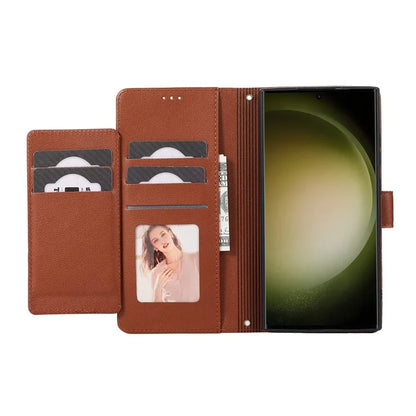 For Samsung Galaxy S24 Ultra Cell Phone Cases Folio Flip Leather Protection Cover with Mirror