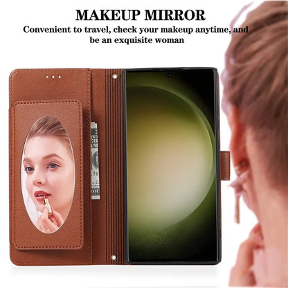 For Samsung Galaxy S24 Ultra Cell Phone Cases Folio Flip Leather Protection Cover with Mirror