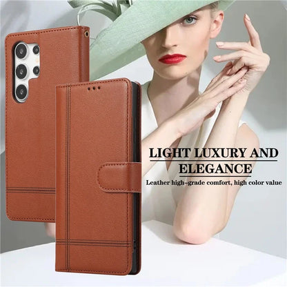 For Samsung Galaxy S24 Ultra Cell Phone Cases Folio Flip Leather Protection Cover with Mirror