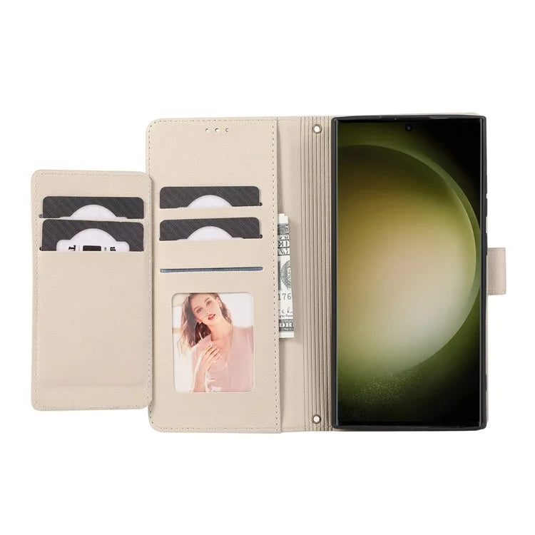 For Samsung Galaxy S24 Ultra Cell Phone Cases Folio Flip Leather Protection Cover with Mirror