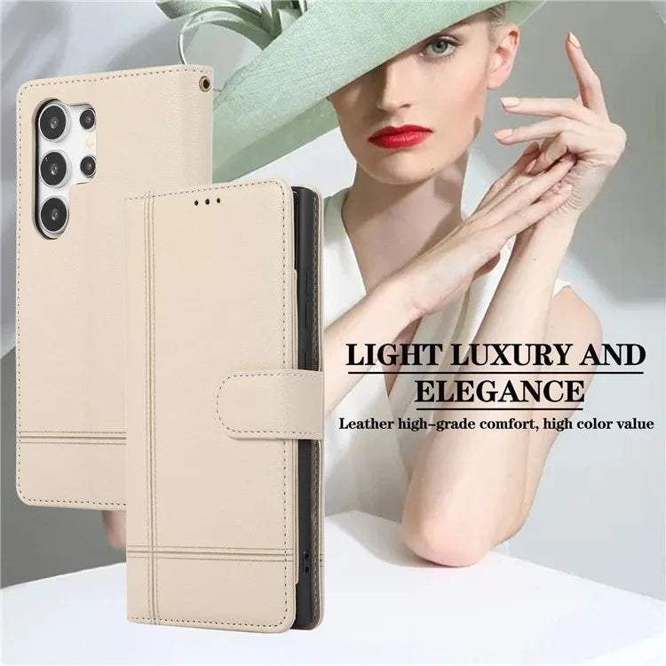 For Samsung Galaxy S24 Ultra Cell Phone Cases Folio Flip Leather Protection Cover with Mirror