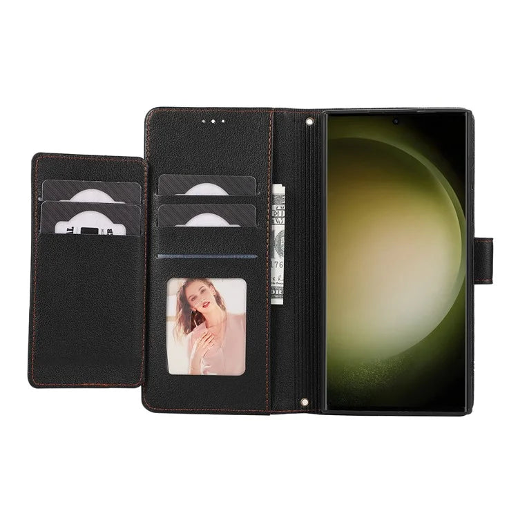 For Samsung Galaxy S24 Ultra Cell Phone Cases Folio Flip Leather Protection Cover with Mirror