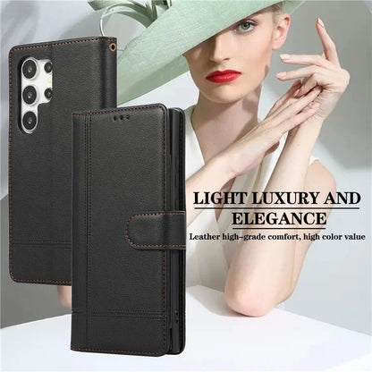 For Samsung Galaxy S24 Ultra Cell Phone Cases Folio Flip Leather Protection Cover with Mirror