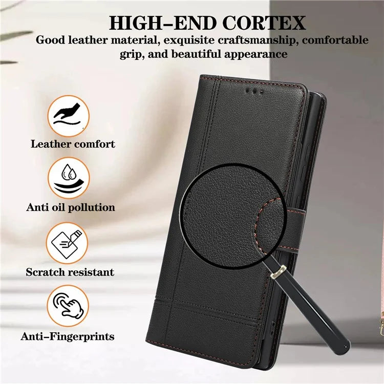 For Samsung Galaxy S24 Ultra Cell Phone Cases Folio Flip Leather Protection Cover with Mirror