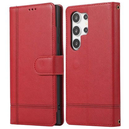 For Samsung Galaxy S22 Ultra 5G Cell Phone Case Lines Imprint Leather Wallet Cover with Mirror