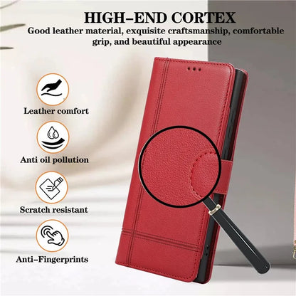 For Samsung Galaxy S22 Ultra 5G Cell Phone Case Lines Imprint Leather Wallet Cover with Mirror