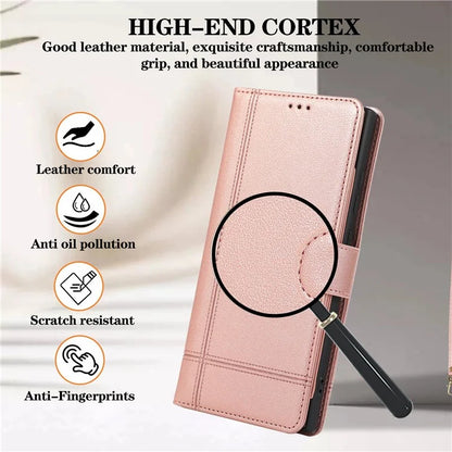 For Samsung Galaxy S22 Ultra 5G Cell Phone Case Lines Imprint Leather Wallet Cover with Mirror