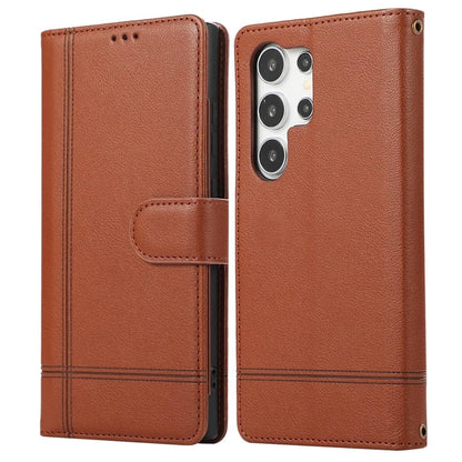 For Samsung Galaxy S22 Ultra 5G Cell Phone Case Lines Imprint Leather Wallet Cover with Mirror