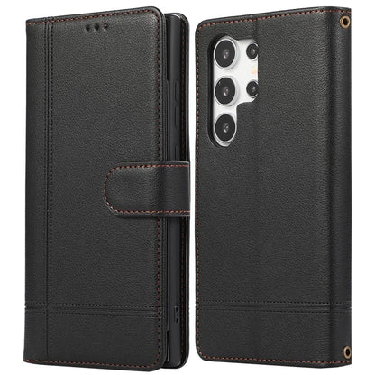 For Samsung Galaxy S22 Ultra 5G Cell Phone Case Lines Imprint Leather Wallet Cover with Mirror