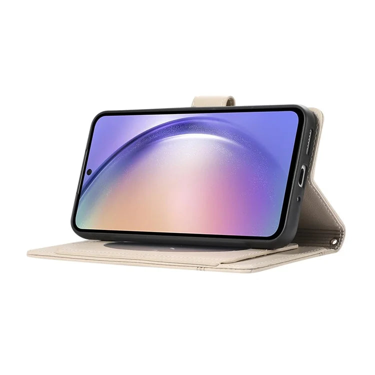 For Samsung Galaxy A54 5G Cell Phone Case Built-in Mirror PU Leather Wallet Stand Anti-drop Cover