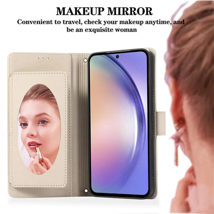 For Samsung Galaxy A54 5G Cell Phone Case Built-in Mirror PU Leather Wallet Stand Anti-drop Cover