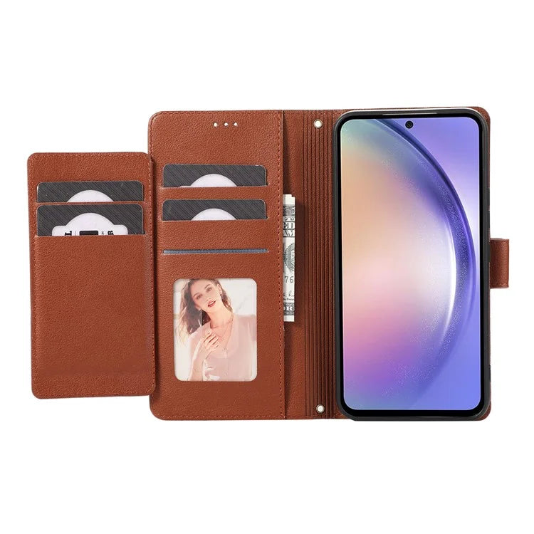 For Samsung Galaxy A54 5G Cell Phone Case Built-in Mirror PU Leather Wallet Stand Anti-drop Cover