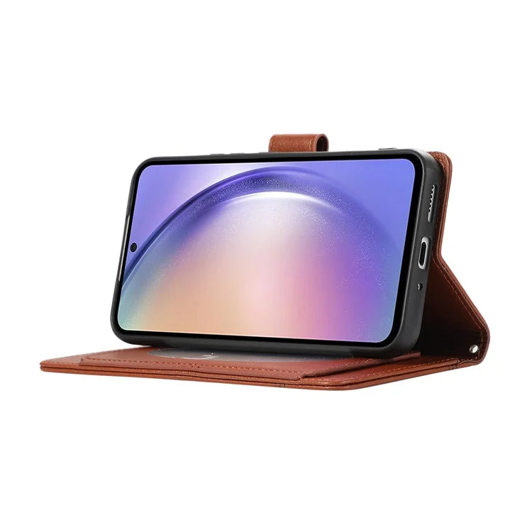 For Samsung Galaxy A54 5G Cell Phone Case Built-in Mirror PU Leather Wallet Stand Anti-drop Cover