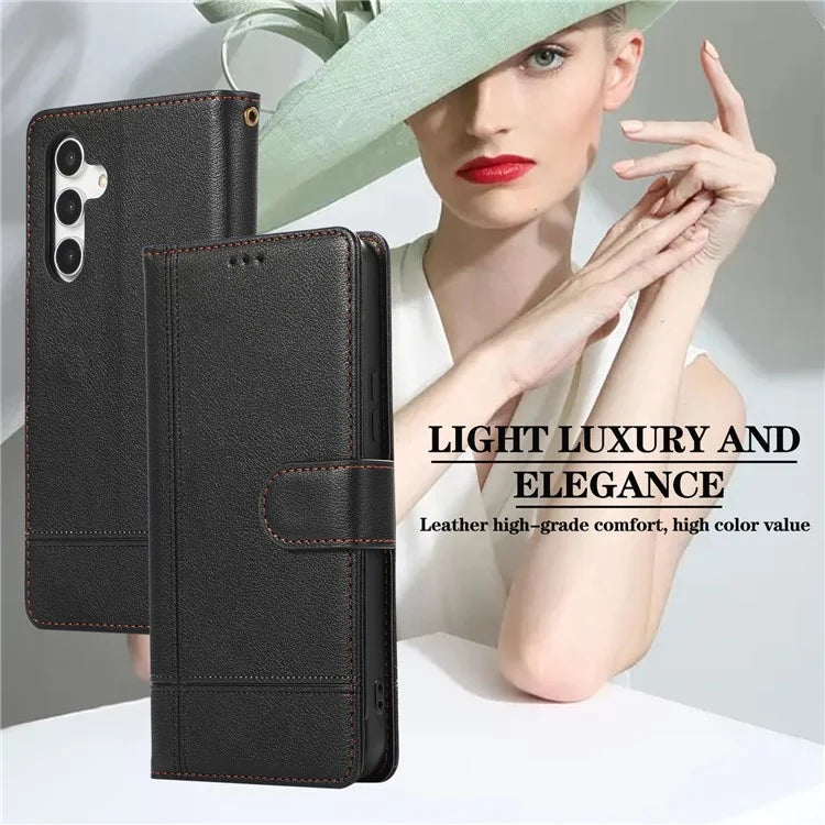 For Samsung Galaxy A54 5G Cell Phone Case Built-in Mirror PU Leather Wallet Stand Anti-drop Cover