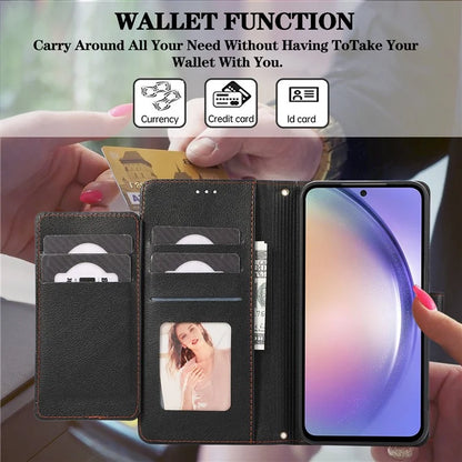 For Samsung Galaxy A54 5G Cell Phone Case Built-in Mirror PU Leather Wallet Stand Anti-drop Cover