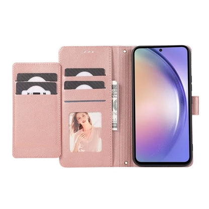 For Samsung Galaxy A54 5G Cell Phone Case Built-in Mirror PU Leather Wallet Stand Anti-drop Cover