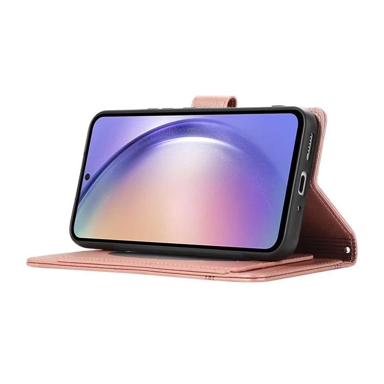 For Samsung Galaxy A54 5G Cell Phone Case Built-in Mirror PU Leather Wallet Stand Anti-drop Cover