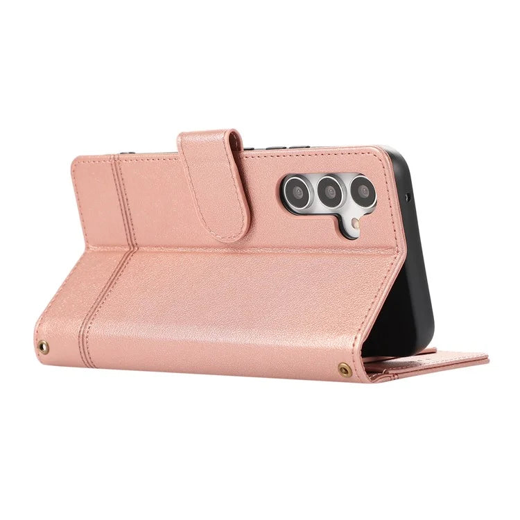 For Samsung Galaxy A54 5G Cell Phone Case Built-in Mirror PU Leather Wallet Stand Anti-drop Cover