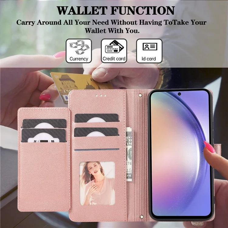 For Samsung Galaxy A54 5G Cell Phone Case Built-in Mirror PU Leather Wallet Stand Anti-drop Cover