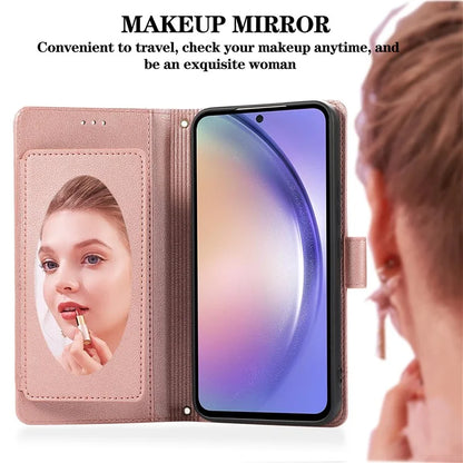 For Samsung Galaxy A54 5G Cell Phone Case Built-in Mirror PU Leather Wallet Stand Anti-drop Cover