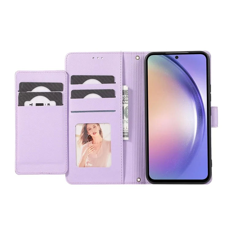For Samsung Galaxy A54 5G Cell Phone Case Built-in Mirror PU Leather Wallet Stand Anti-drop Cover