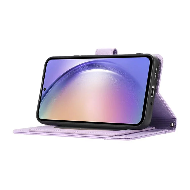 For Samsung Galaxy A54 5G Cell Phone Case Built-in Mirror PU Leather Wallet Stand Anti-drop Cover
