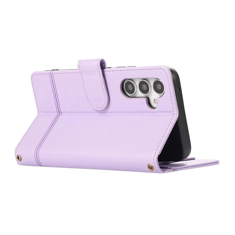 For Samsung Galaxy A54 5G Cell Phone Case Built-in Mirror PU Leather Wallet Stand Anti-drop Cover