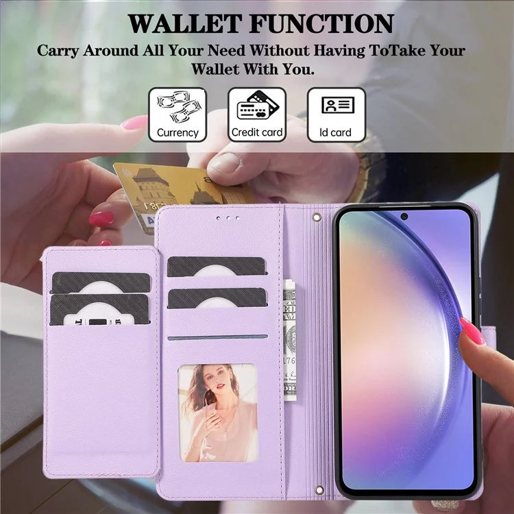 For Samsung Galaxy A54 5G Cell Phone Case Built-in Mirror PU Leather Wallet Stand Anti-drop Cover