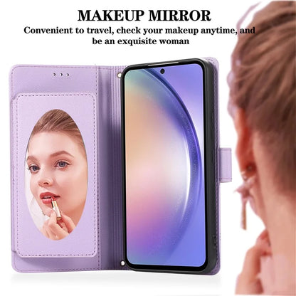 For Samsung Galaxy A54 5G Cell Phone Case Built-in Mirror PU Leather Wallet Stand Anti-drop Cover