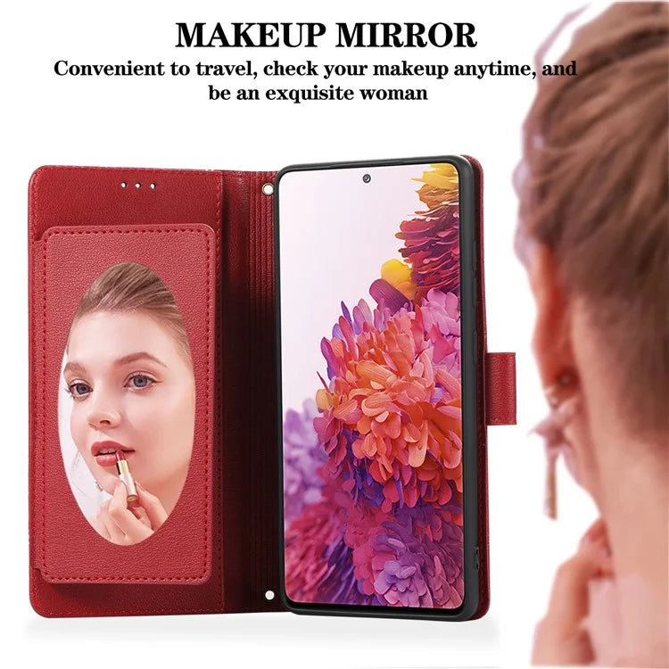 For Samsung Galaxy S20 FE 4G / S20 FE 5G / S20 Lite / S20 FE 2022 Case Leather Wallet Phone Cover with Mirror