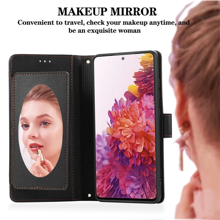 For Samsung Galaxy S20 FE 4G / S20 FE 5G / S20 Lite / S20 FE 2022 Case Leather Wallet Phone Cover with Mirror