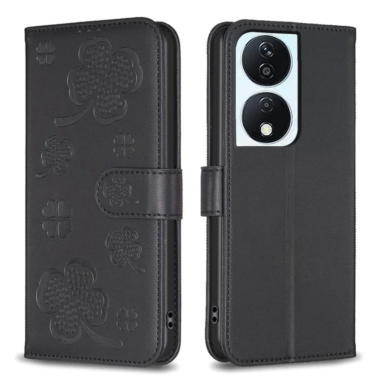 For Honor X7b 4G Wallet Leather Case Clover Pattern Flip Phone Cover