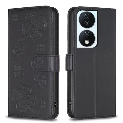 For Honor X7b 4G Wallet Leather Case Clover Pattern Flip Phone Cover