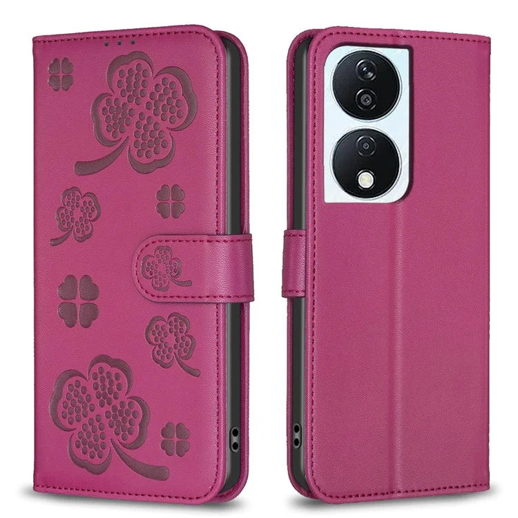 For Honor X7b 4G Wallet Leather Case Clover Pattern Flip Phone Cover