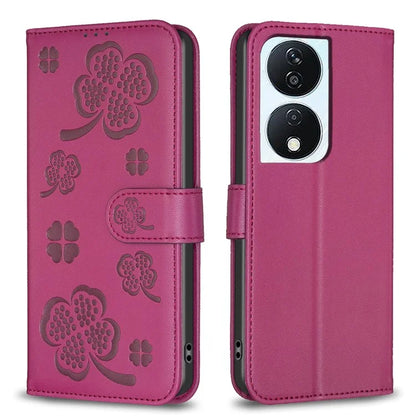 For Honor X7b 4G Wallet Leather Case Clover Pattern Flip Phone Cover