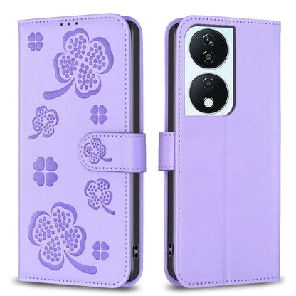 For Honor X7b 4G Wallet Leather Case Clover Pattern Flip Phone Cover