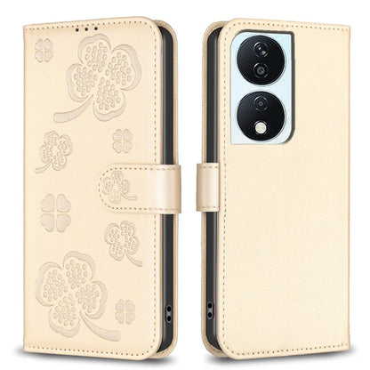 For Honor X7b 4G Wallet Leather Case Clover Pattern Flip Phone Cover