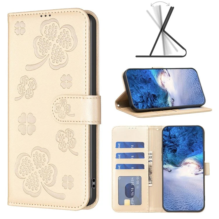 For Honor X7b 4G Wallet Leather Case Clover Pattern Flip Phone Cover