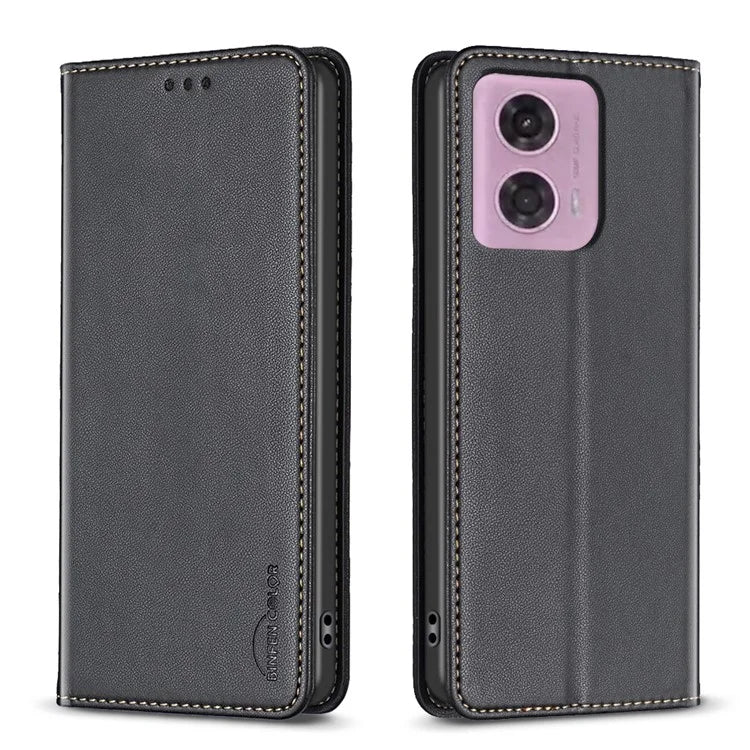 BINFEN COLOR BF18 For Motorola Moto G34 5G Case Card Holder Leather Phone Cover