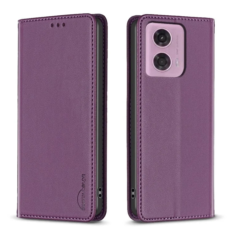 BINFEN COLOR BF18 For Motorola Moto G34 5G Case Card Holder Leather Phone Cover