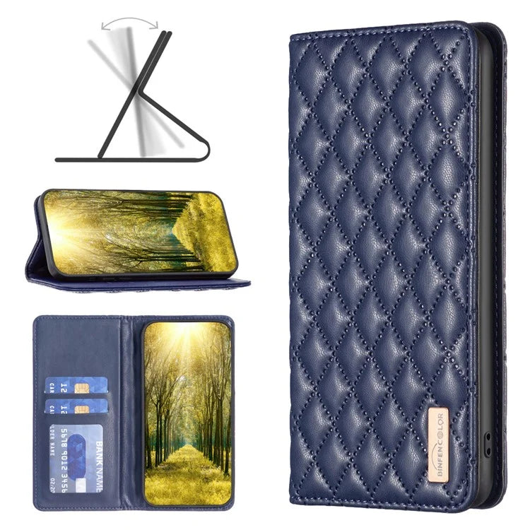 BINFEN COLOR BF Style-16 For Motorola Moto G34 5G Leather Cell Phone Cover with Card Holder Stand Flip Case