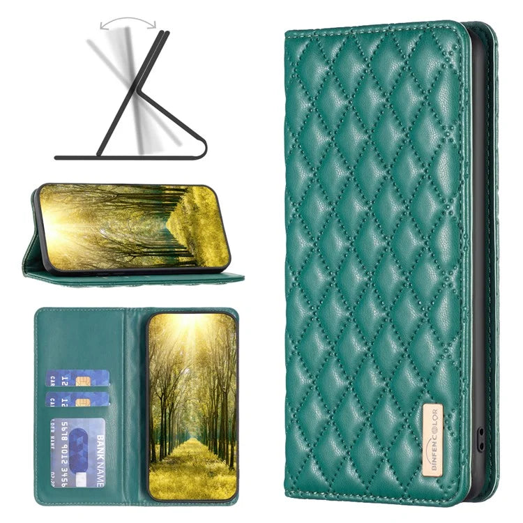 BINFEN COLOR BF Style-16 For Motorola Moto G34 5G Leather Cell Phone Cover with Card Holder Stand Flip Case