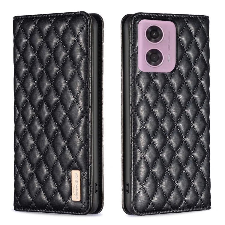 BINFEN COLOR BF Style-16 For Motorola Moto G34 5G Leather Cell Phone Cover with Card Holder Stand Flip Case