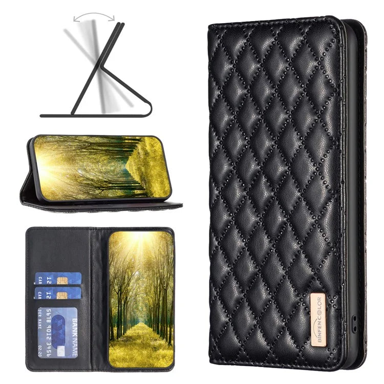 BINFEN COLOR BF Style-16 For Motorola Moto G34 5G Leather Cell Phone Cover with Card Holder Stand Flip Case