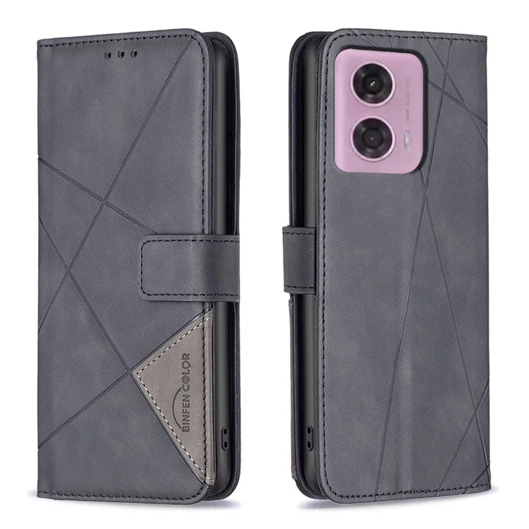 BINFEN COLOR BF05 For Motorola Moto G24 4G / G04 4G Leather Wallet Case Imprinted Geometric Line