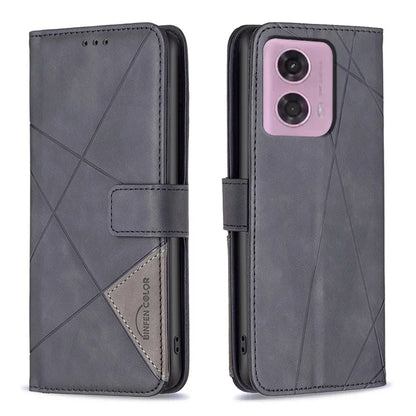 BINFEN COLOR BF05 For Motorola Moto G24 4G / G04 4G Leather Wallet Case Imprinted Geometric Line