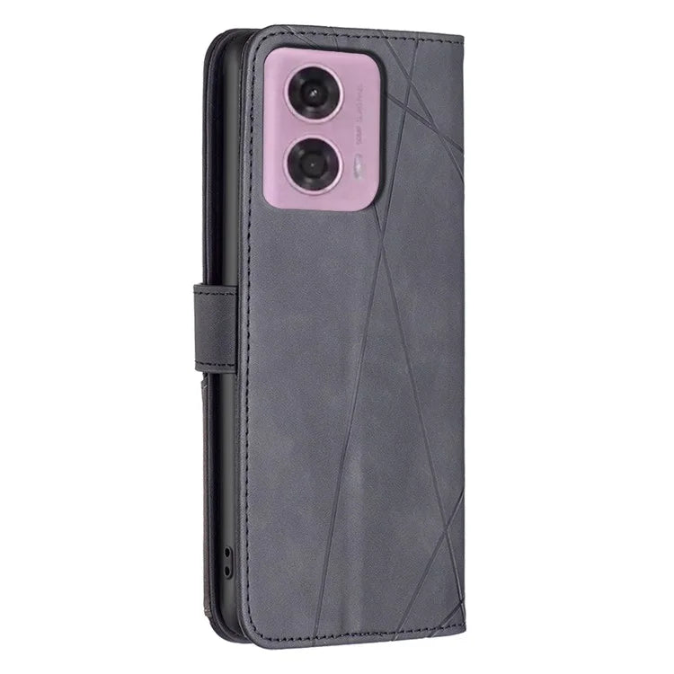 BINFEN COLOR BF05 For Motorola Moto G24 4G / G04 4G Leather Wallet Case Imprinted Geometric Line
