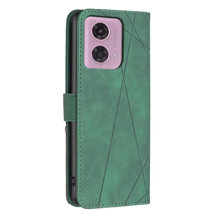 BINFEN COLOR BF05 For Motorola Moto G24 4G / G04 4G Leather Wallet Case Imprinted Geometric Line
