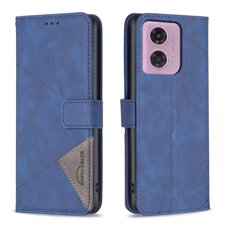 BINFEN COLOR BF05 For Motorola Moto G24 4G / G04 4G Leather Wallet Case Imprinted Geometric Line