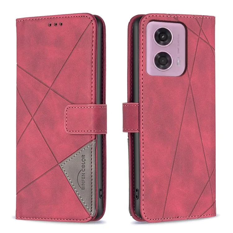 BINFEN COLOR BF05 For Motorola Moto G24 4G / G04 4G Leather Wallet Case Imprinted Geometric Line